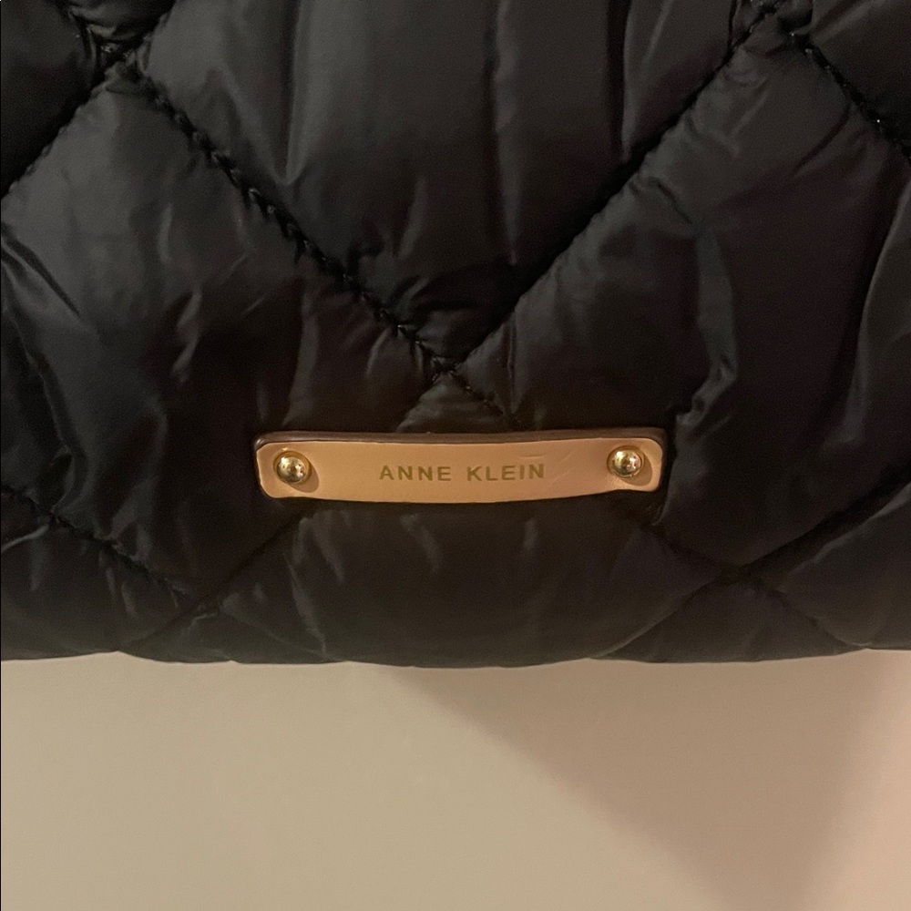 Ann Klein Black Quilted Tote Bag with Tan Accents - Picture 2 of 12